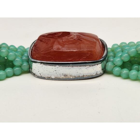 Vintage Signed GIVENCHY Faux Jade Green Resin Multi Strand Bead Choker Necklace - Picture 9 of 13